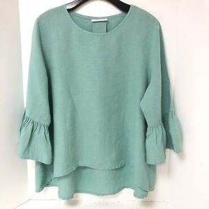 Bryn Walker sea foam green 100% linen top